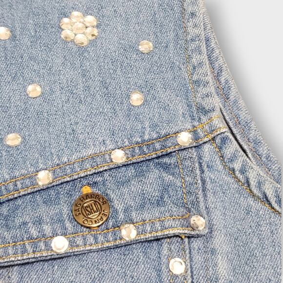 Vintage Sag Harbor Denim Floral Rhinestone Vest Medium Western Festival Indie - Picture 9 of 9